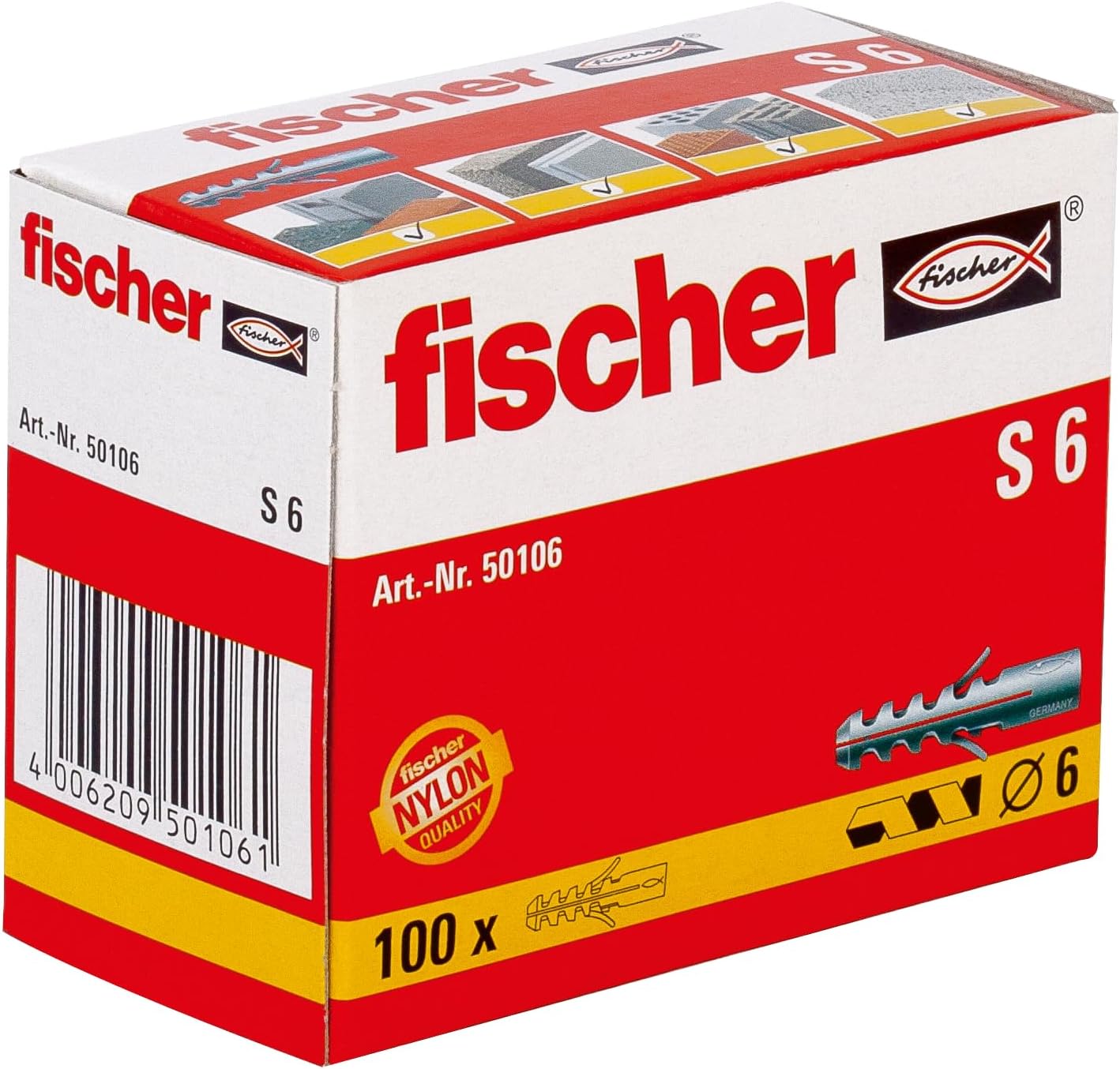 Fischer Spreizdübel S 6, 100 Stück, 050106