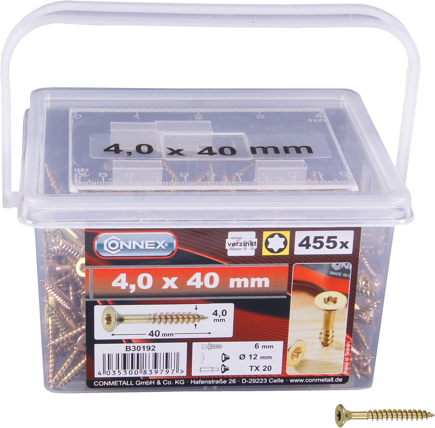 CONNEX Universalschrauben, 4 Größen, TX, verzinkt, 625 Stück im Eimer