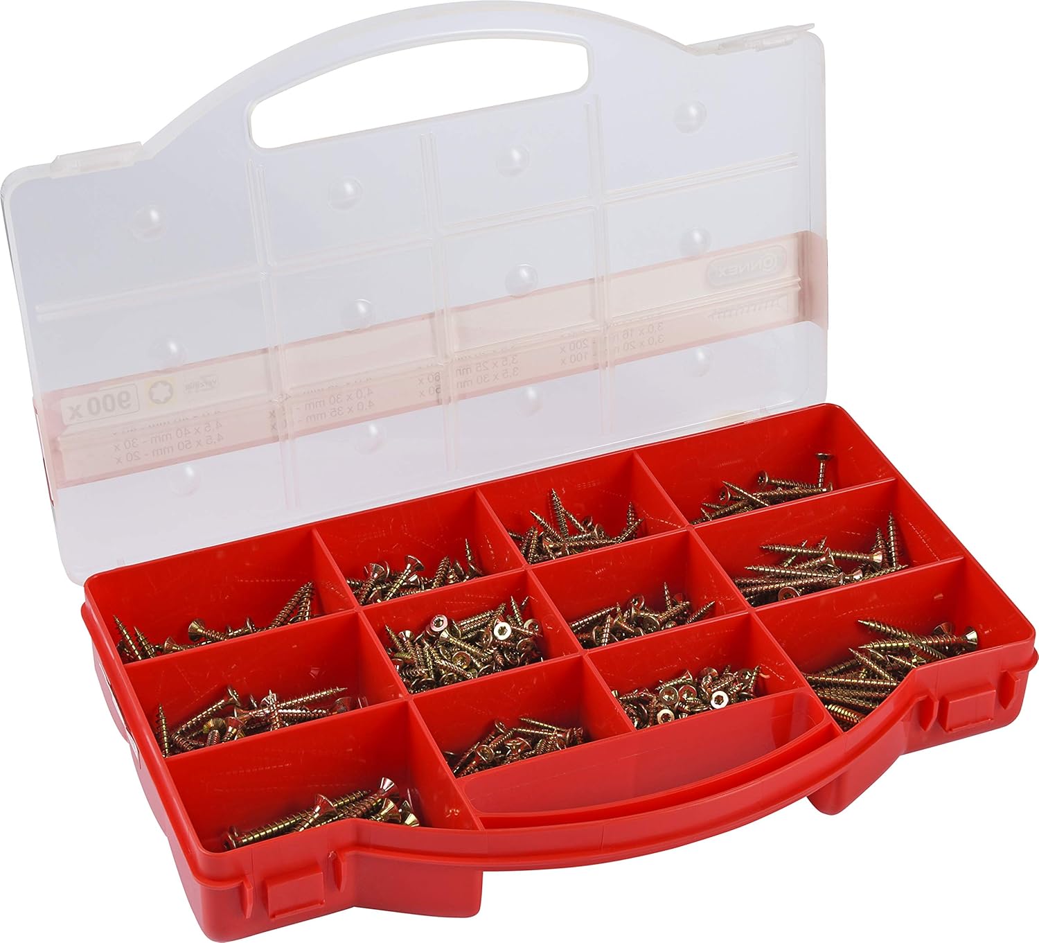 Connex DP8500085 Spanplattenschrauben-Sortimentskasten, TX Sternkopf-Antrieb, Senkkopf, 900- teilig, gelb-verzinkt