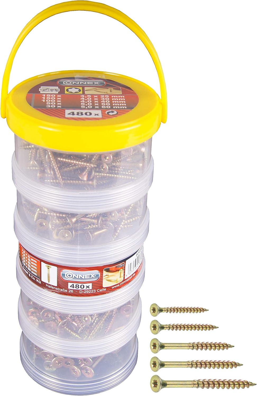 Connex Universalschrauben Sortiment verzinkt 480-Stück in einer Stapelbox, B30304