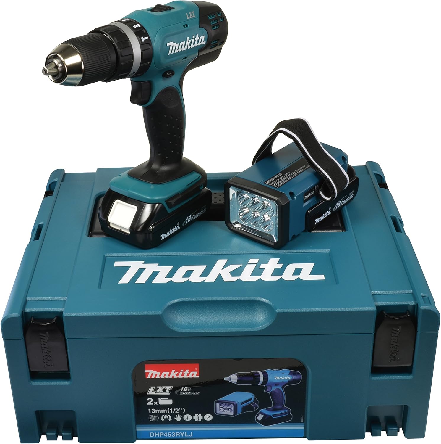 Makita Akku-Schlagbohrschrauber 18 V / 1,5 Ah inklusive Akku-Lampe, DHP453RYLJ