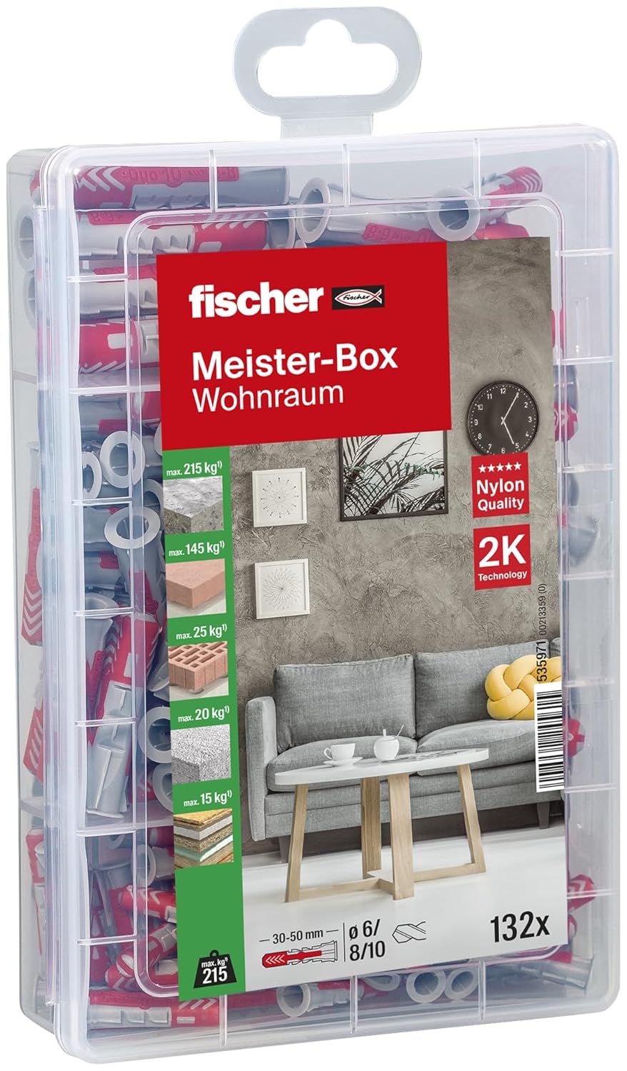 Fischer SX Dübel Sortiment Box, Größe 6/8/10, 132 tlg.
