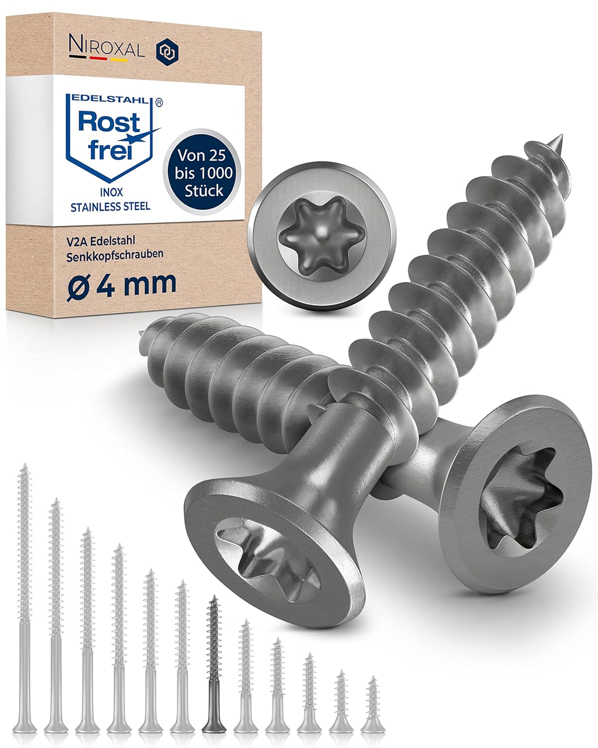 Edelstahl-Schrauben 4×40 mm Torx 200 Stück