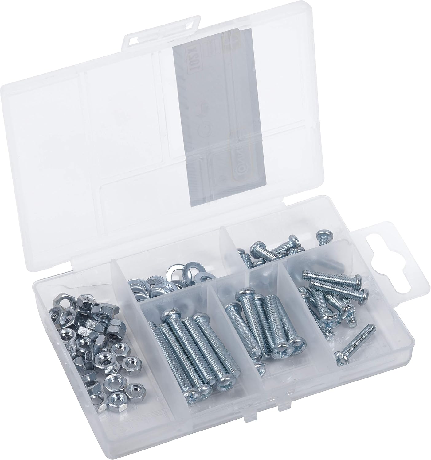 Connex DP8500055 Gewindeschrauben-Sortimentskasten inklusiv Muttern, PH Phillips-Antrieb, Rundkopf, 275- teilig, verzinkt