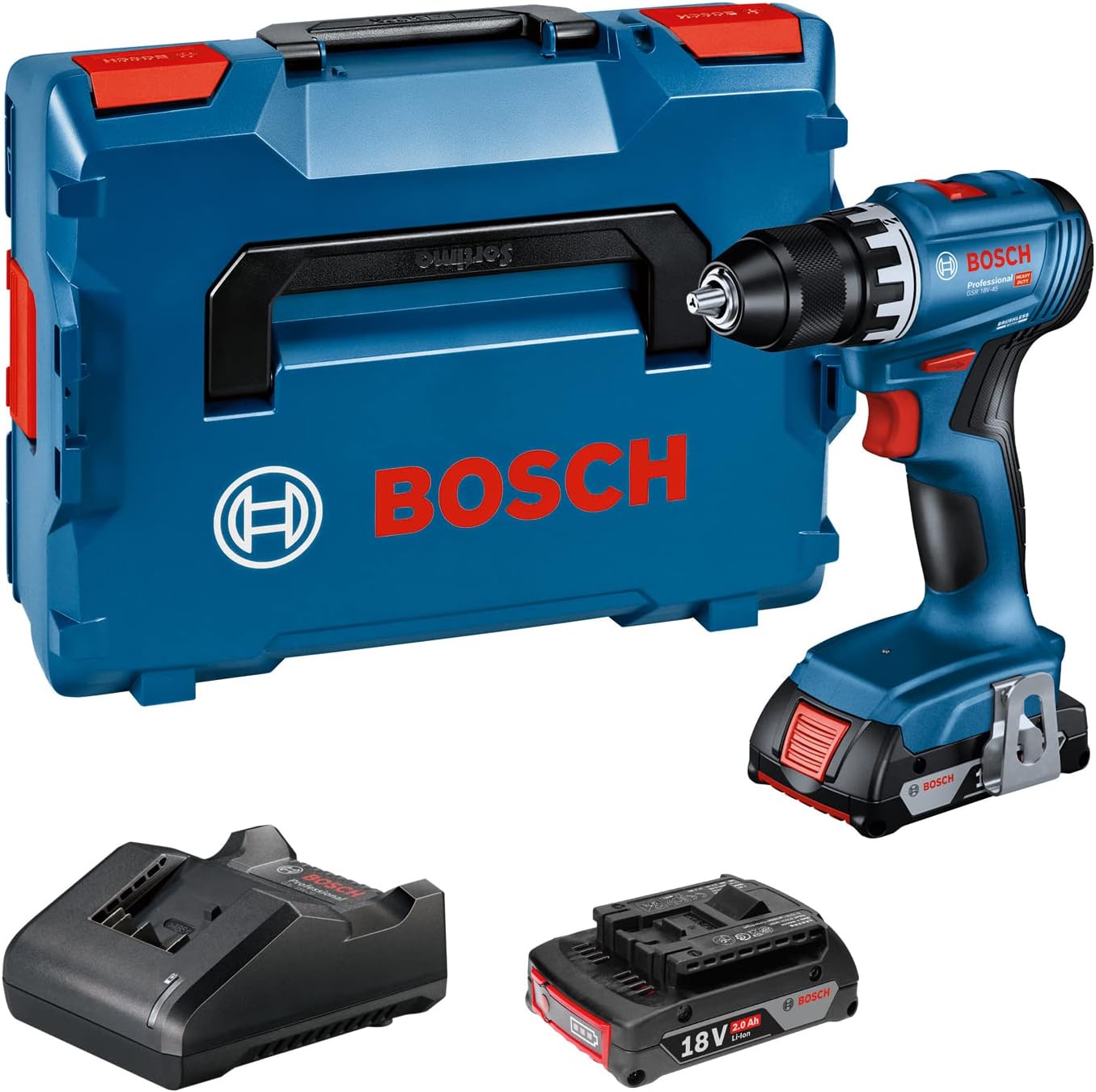 Bosch Professional Akku-Bohrschrauber GSR 18-2 LI, 2×1,5 Ah Akku, 10 mm Bohrfutter, 1,3 kg inkl. Akku, 18 V, L-Boxx