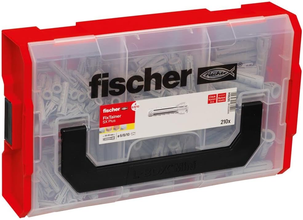 Fischer FIXtainer – SX-Dübel-Box, Inhalt: 120x 6, 60x 8, 30x SX10, 532892